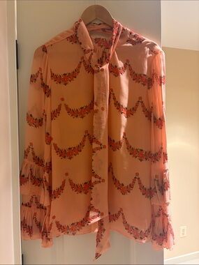 New with Tags beautiful Peach Floral Tie-Neck Blouse - Women